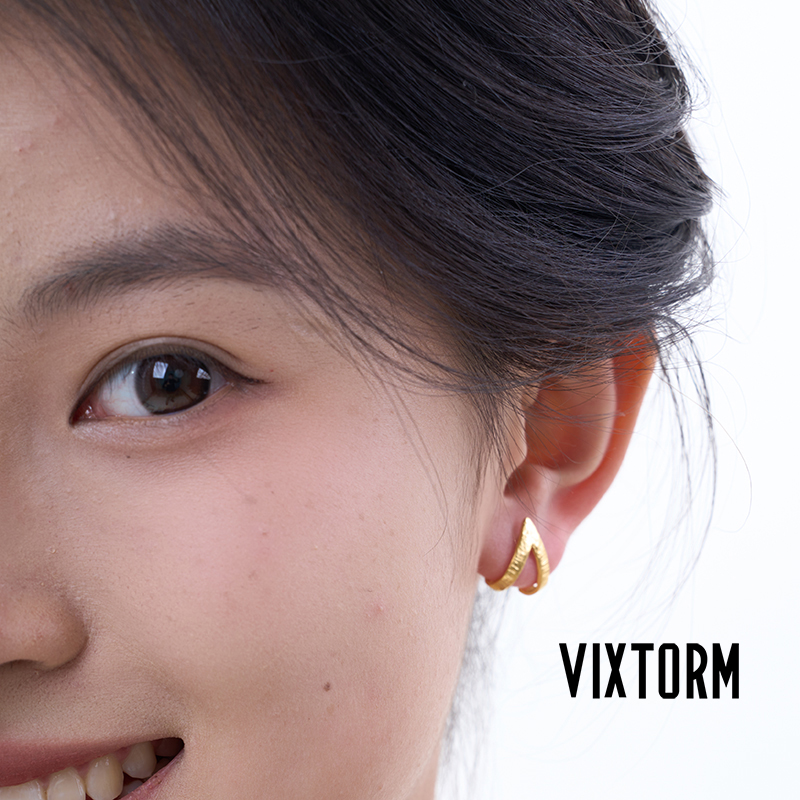 VIXTORM Picco “岫”24K纯金Au9999黄金耳钉原创设计配礼盒证书