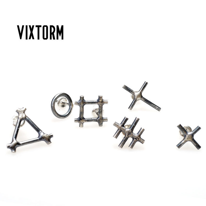 VIXTORM正品925银耳钉 个性潮牌 原创设计纯手工几何线条Geo