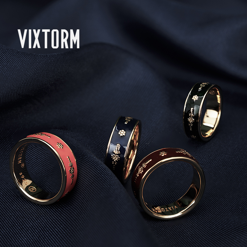 VIXTORMS925银花卉戒指珐琅彩