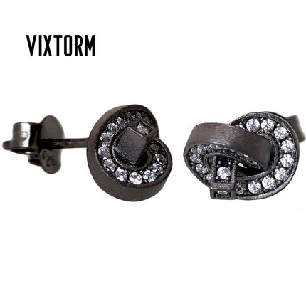 VIXTORM正品纯银耳钉 Mill s925银 氧化黑镶钻 暗黑风耳钉 结现货
