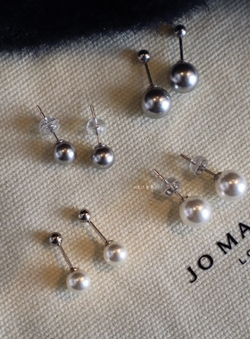 真多麻灰色施家珍珠耳钉螺丝扣轻奢高级感s925纯银针简约螺纹耳钉