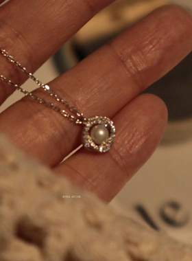 大厂出品精工～几何珍珠项链女s925纯银锆石小众轻奢锁骨链气质女