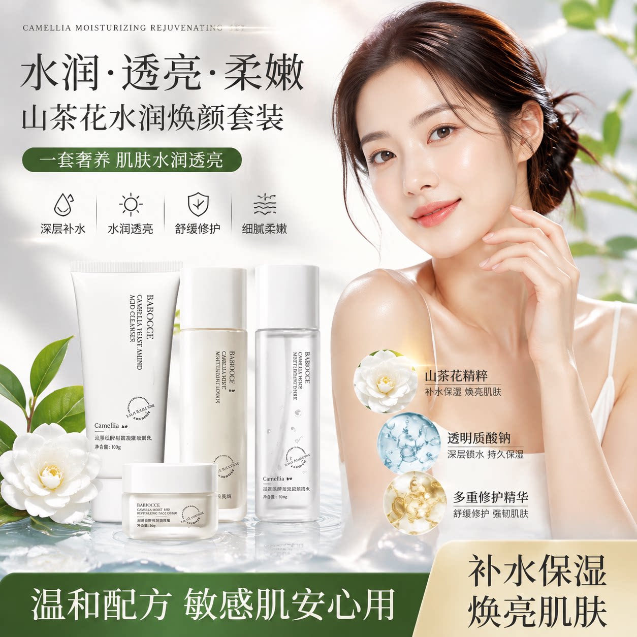 正品山茶花酵母水乳四件套补水保湿修护控油角质学生护肤品正品