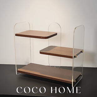 中古风置物架多层收纳架厨房桌面杯架实木办公室台面整理架放置架