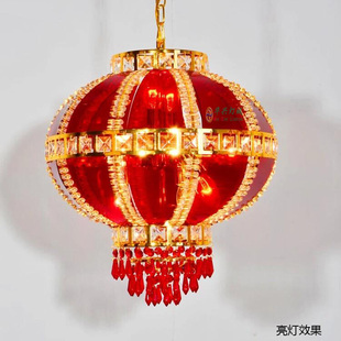 喜庆水晶灯笼阳台吊灯中式大红色360度旋转门厅灯过道别墅工程灯