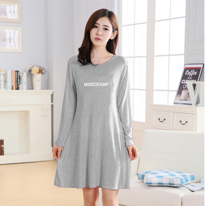 睡裙女夏纯棉粉色可爱清新全棉长款莫代尔胖MM睡衣春秋季长袖性感