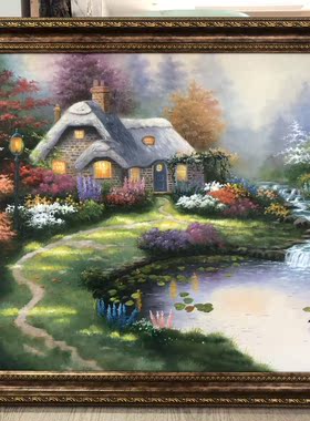 纯手绘油画托马斯油画聚宝盆装饰画客厅绿色山水风景挂画