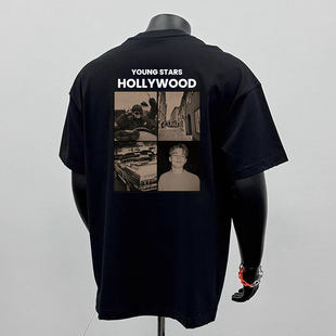 重磅纯棉潮牌美式痞帅T恤潮流字母印花男款夏季圆领休闲短袖1