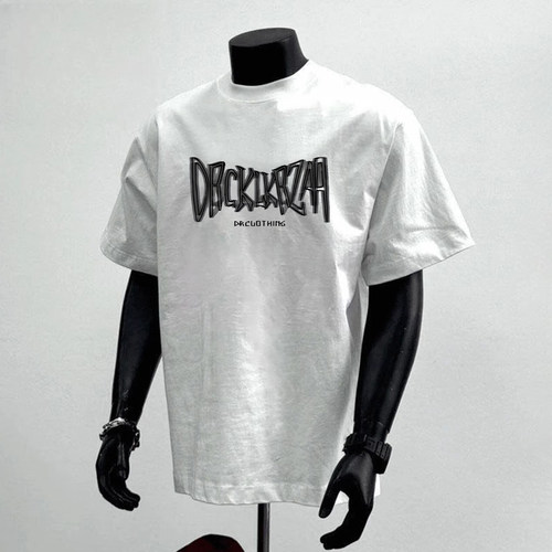 重磅纯棉潮牌美式痞帅T恤潮流字母印花男款夏季圆领休闲短袖1