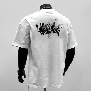 重磅纯棉潮牌美式痞帅T恤潮流个性印花男款夏季圆领宽松短袖1