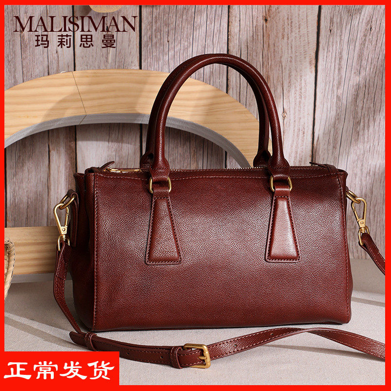 波士顿包包女2019新款手工真皮女包大容量复古牛皮单肩斜挎手提包