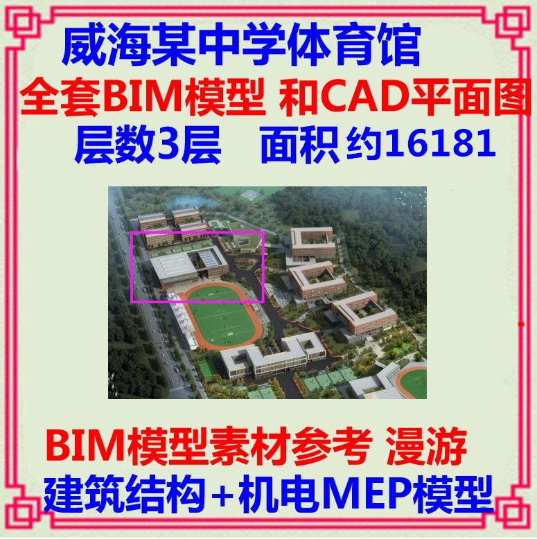 中学体育馆BIM模型CAD平面图 Revit翻模设计 土建机电给排水电气