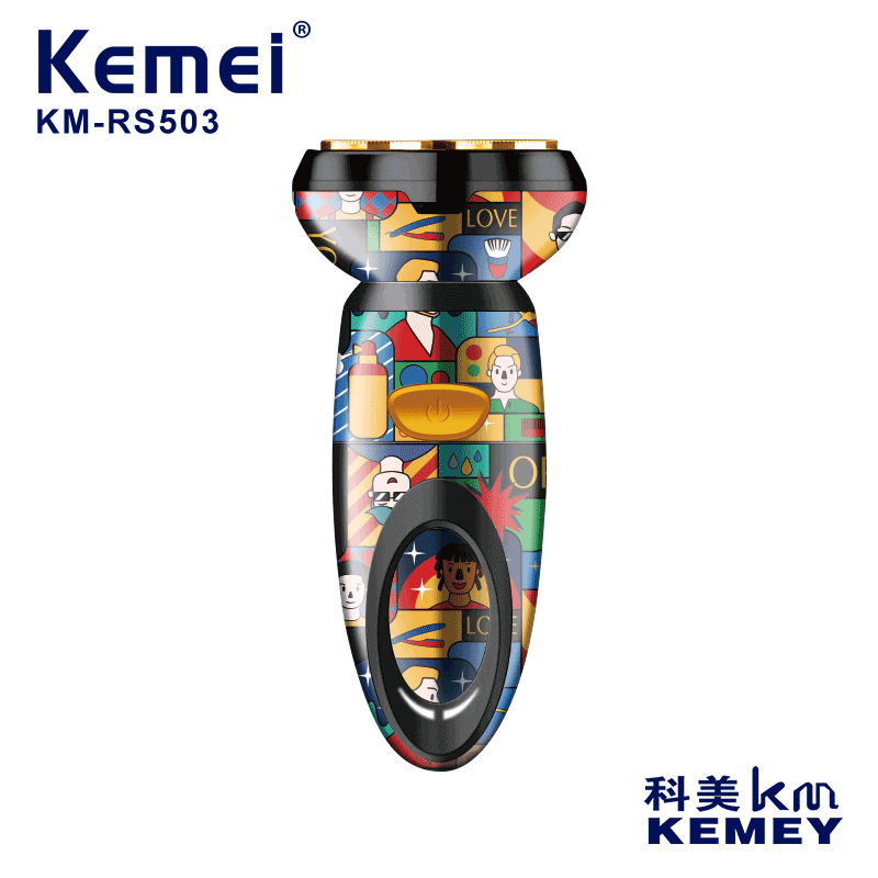 KEMEI/科美KM-RS503涂鸦印花电动双头剃须刀刮胡刀