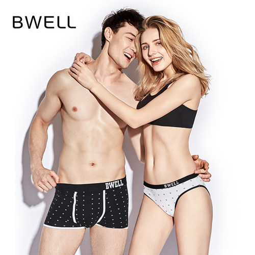 BWELL2条装情侣内裤女纯棉中腰情趣火辣大码男内衣套装BWK9002Z