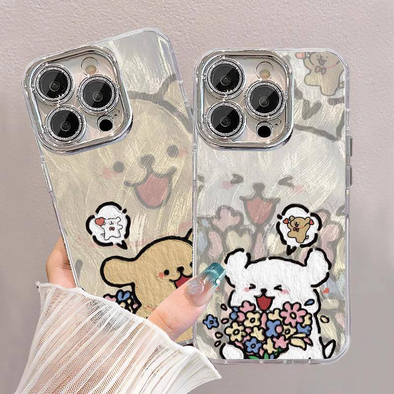 小熊猫适用轻奢小狗苹果13手机壳情侣iPhone15promax镜头全包14Pro一对12新款11小众高级感苹果16promax女款8