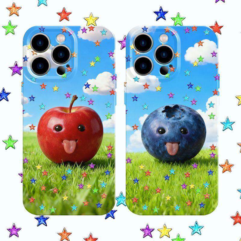 小熊猫情侣蓝莓适用苹果16promax/17/iPhone12/14/15plus手机壳17pr16手机壳iPhone15菲林14软硬壳二合一11安