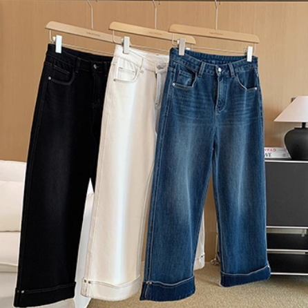 大叮自制铆钉折边阔腿裤！四面弹复古侧边骨位九分直筒牛仔裤女秋,女装/女士精品,牛仔裤,淘宝优惠券,粉丝福利购,淘宝优惠卷