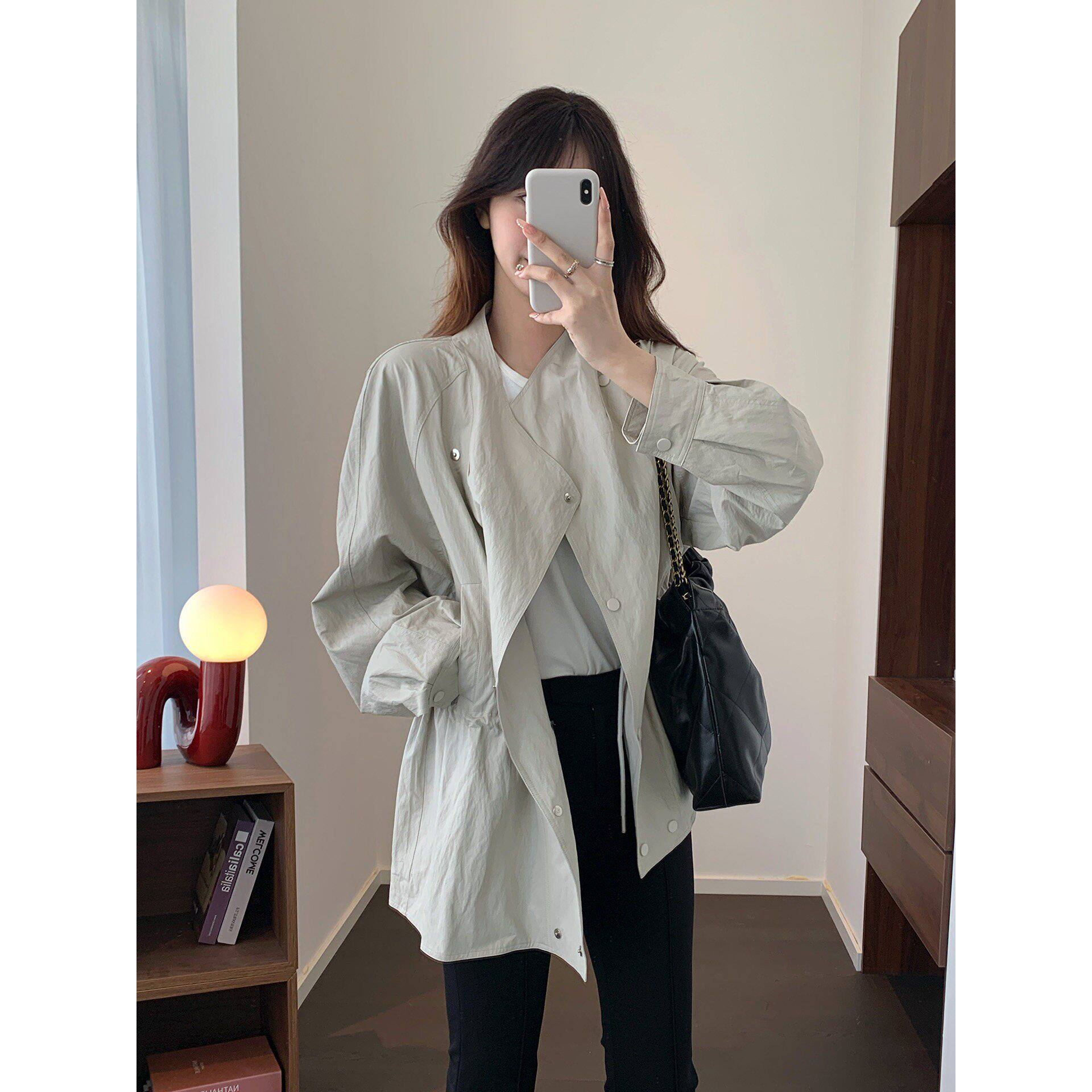 皮衣外套翻领收腰夹克女秋图片