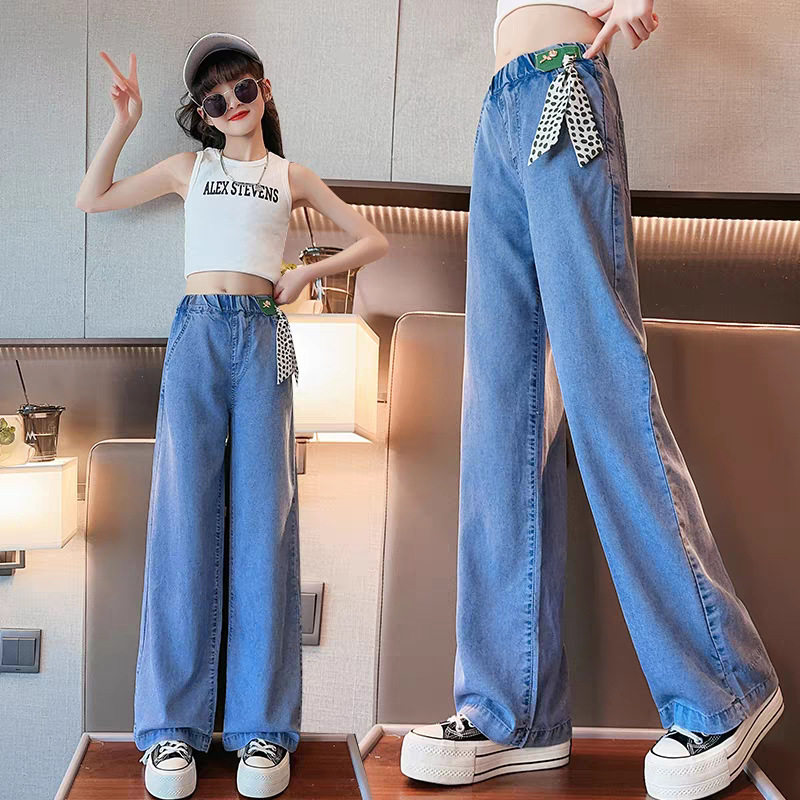 女童阔腿裤夏季初中女生裤子宽松薄款韩版女大童夏装天丝牛仔裤