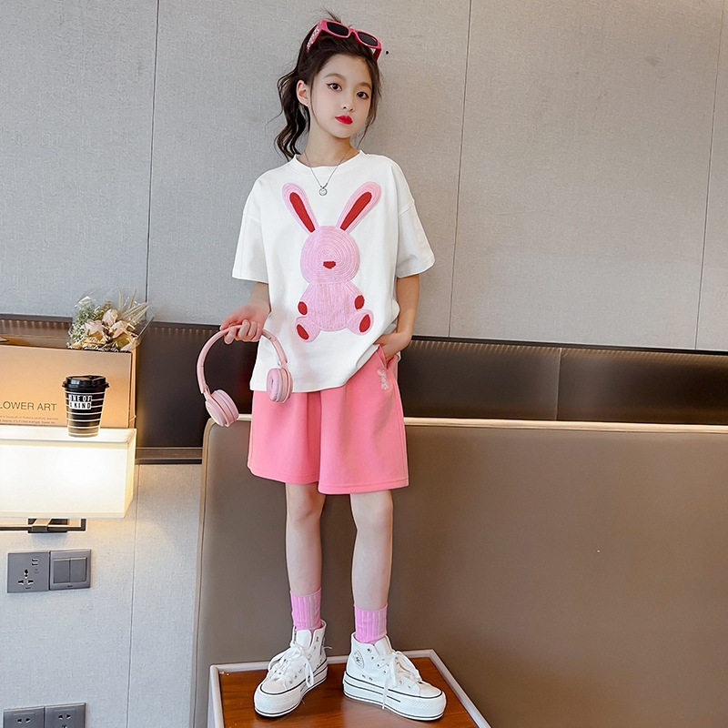女大童短袖t恤夏季套装2026新款女童夏装两件套韩版洋气女孩衣服