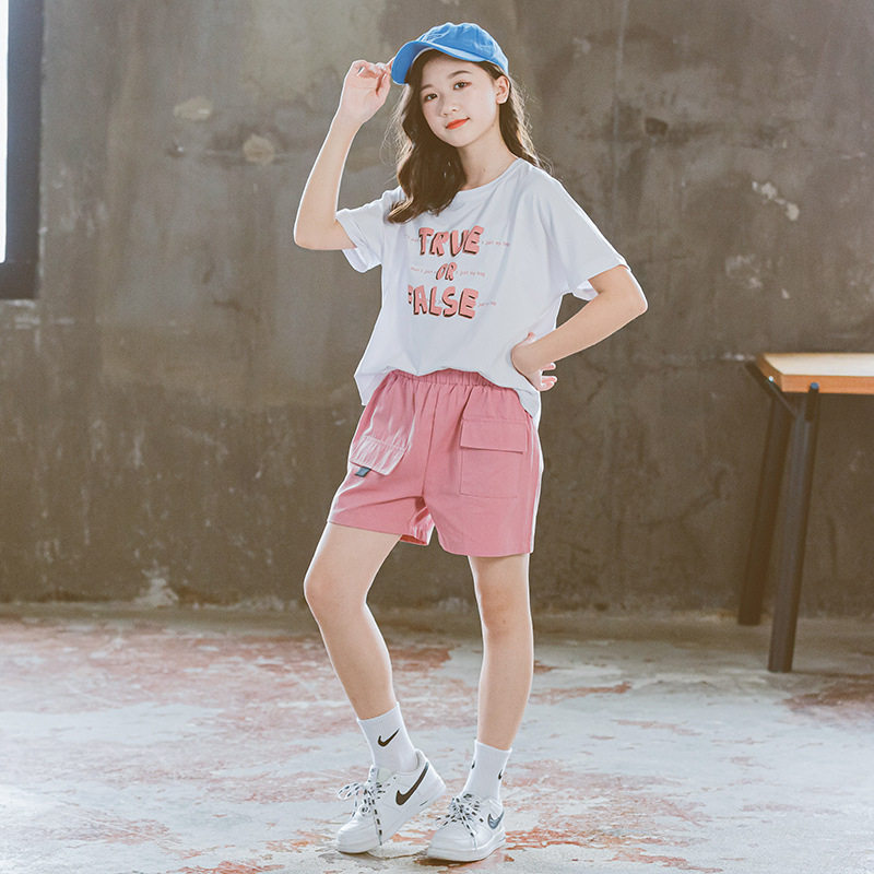 女童短裤夏季套装2026新款洋气女孩衣服韩版潮酷女大童夏装两件套