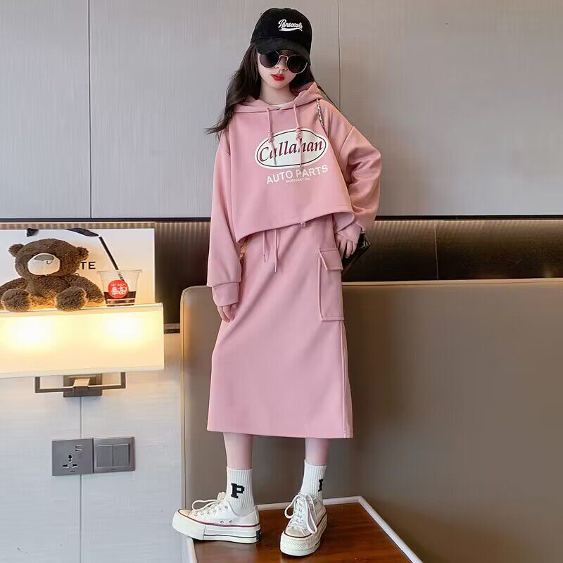 女童秋装时尚套装女大童春秋时尚连帽卫衣女孩半身裙初中女生衣服
