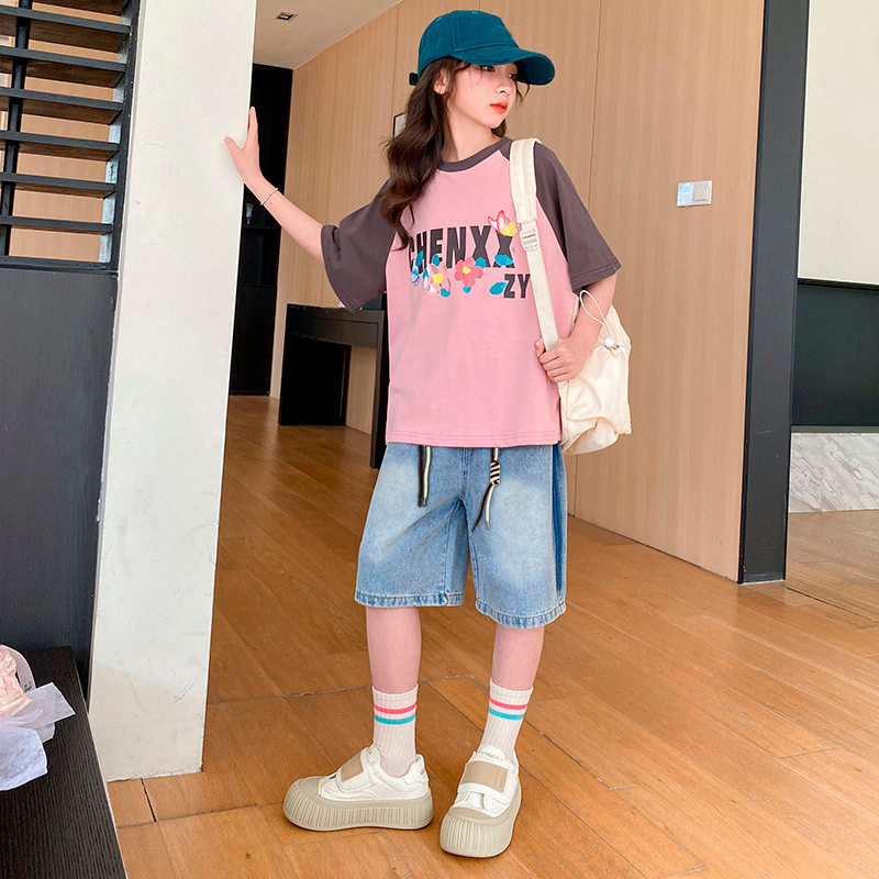 女大童短袖t恤夏季套装2026新款洋气女孩衣服韩版女童夏装两件套