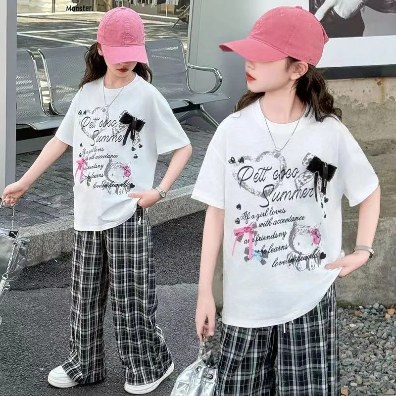 初中女生夏季套装时尚休闲女童夏装衣服韩版女大童T恤裤子两件套