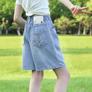 女童牛仔短裤夏季薄款2026新款女大童夏装五分裤女孩韩版时尚中裤