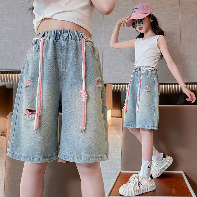 女童牛仔短裤夏季外穿潮酷女大童破洞五分裤韩版薄款女孩夏天裤子