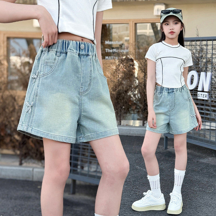 女童牛仔短裤夏季韩版复古女大童阔腿裤时尚休闲薄款女孩夏天裤子