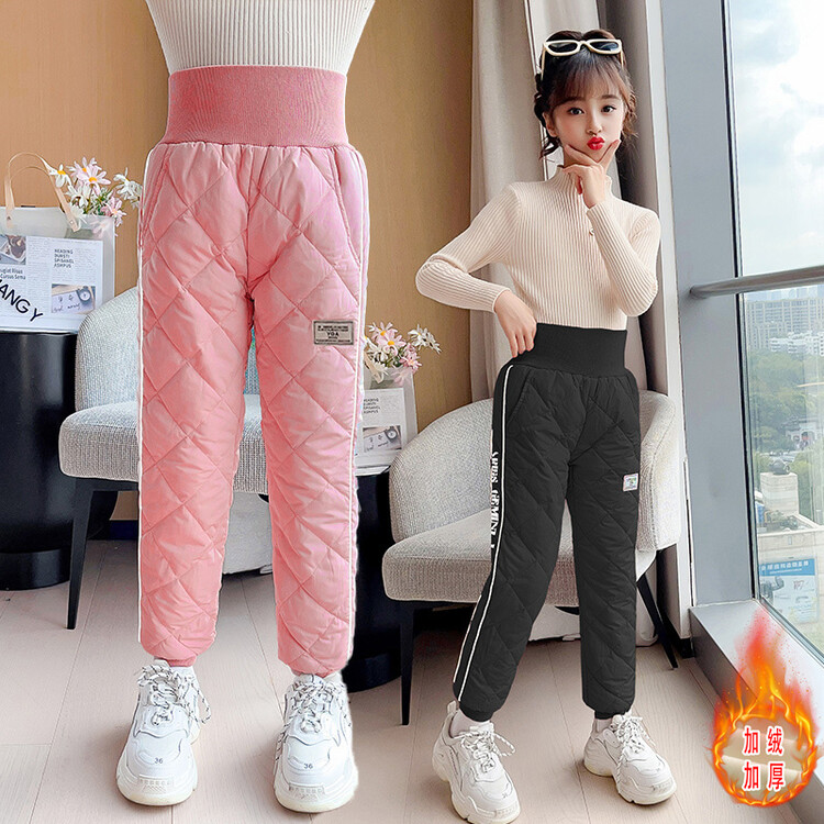女童冬季高腰加绒加厚棉裤