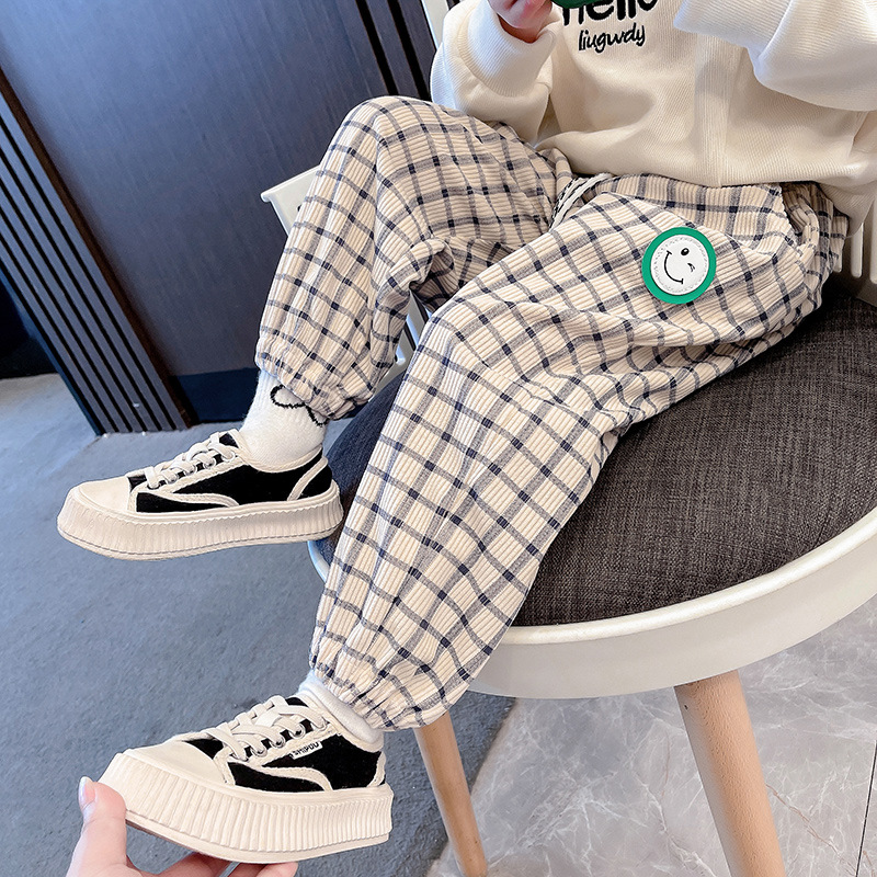 女童裤子2025秋季新款韩版儿童格子休闲裤小女孩春秋洋气束脚长裤