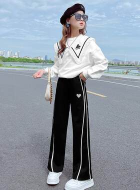 女童春秋海军领上衣套装