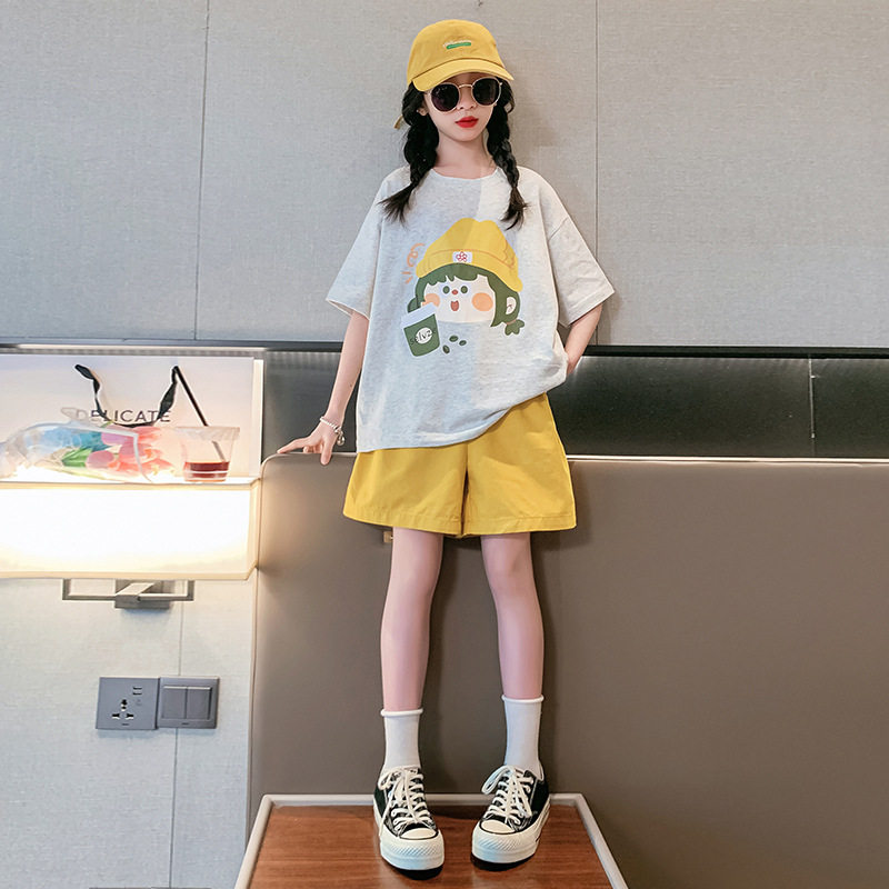女大童短袖t恤夏季套装2026新款时尚女孩衣服洋气女童夏装两件套