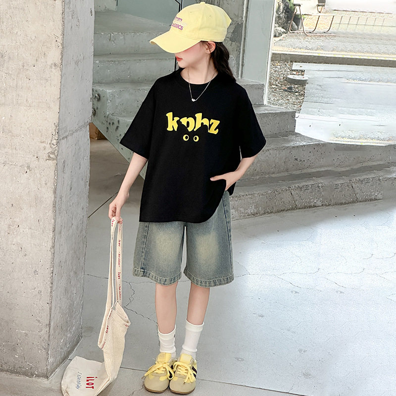 女童短袖t恤夏季套装时尚休闲女孩衣服韩版潮酷女大童夏装两件套