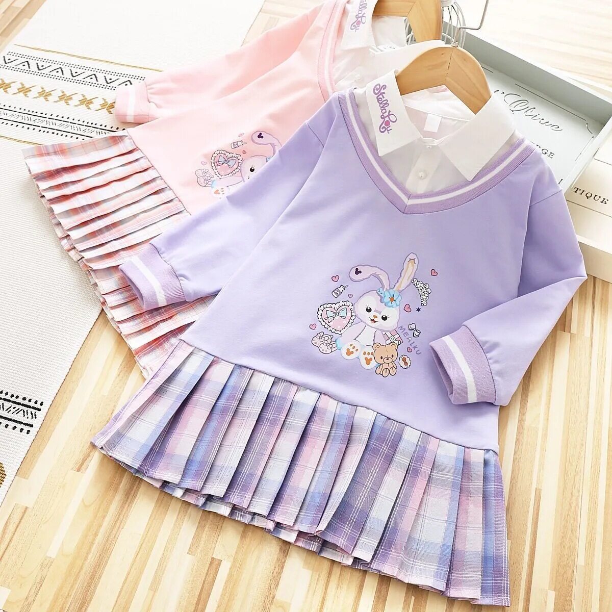 女童春秋连衣裙韩版时尚洋气学院风JK百褶裙女孩大童秋装长袖裙子