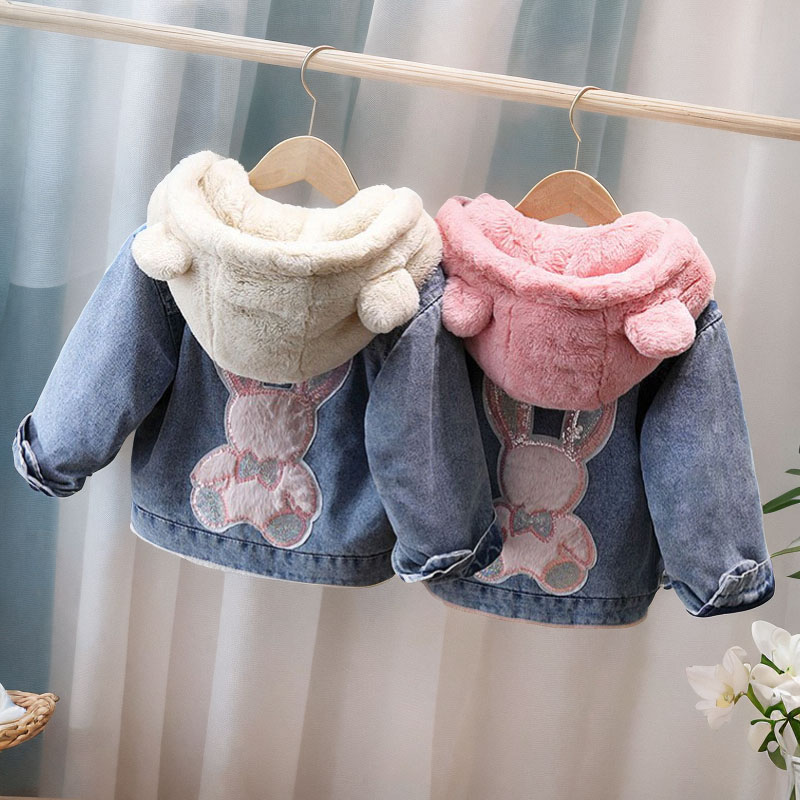 女童夹棉牛仔外套冬季儿童加绒加厚棉服韩版洋气女孩冬装外穿棉袄