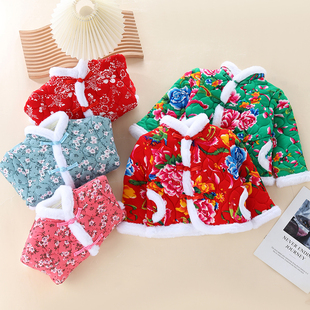 网红儿童碎花棉袄女宝宝东北大花袄加绒加厚上衣冬装中国风拜年服