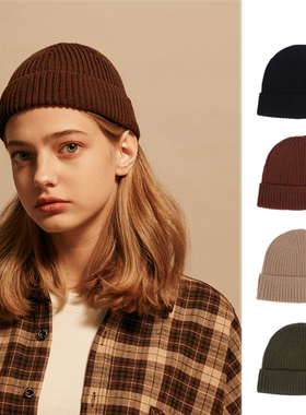毛线帽秋冬纯色黑色帽韩版百搭街头复古男女chic情侣冷帽子针织帽