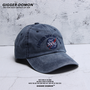 美式 潮牌百搭水洗做旧软顶鸭舌帽男女NASA街头复古棒球帽子春天