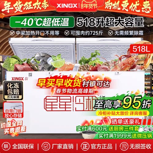 星星冰柜商用518/718升大容量冷藏冷冻柜保鲜茶叶柜卧式速冻冷柜