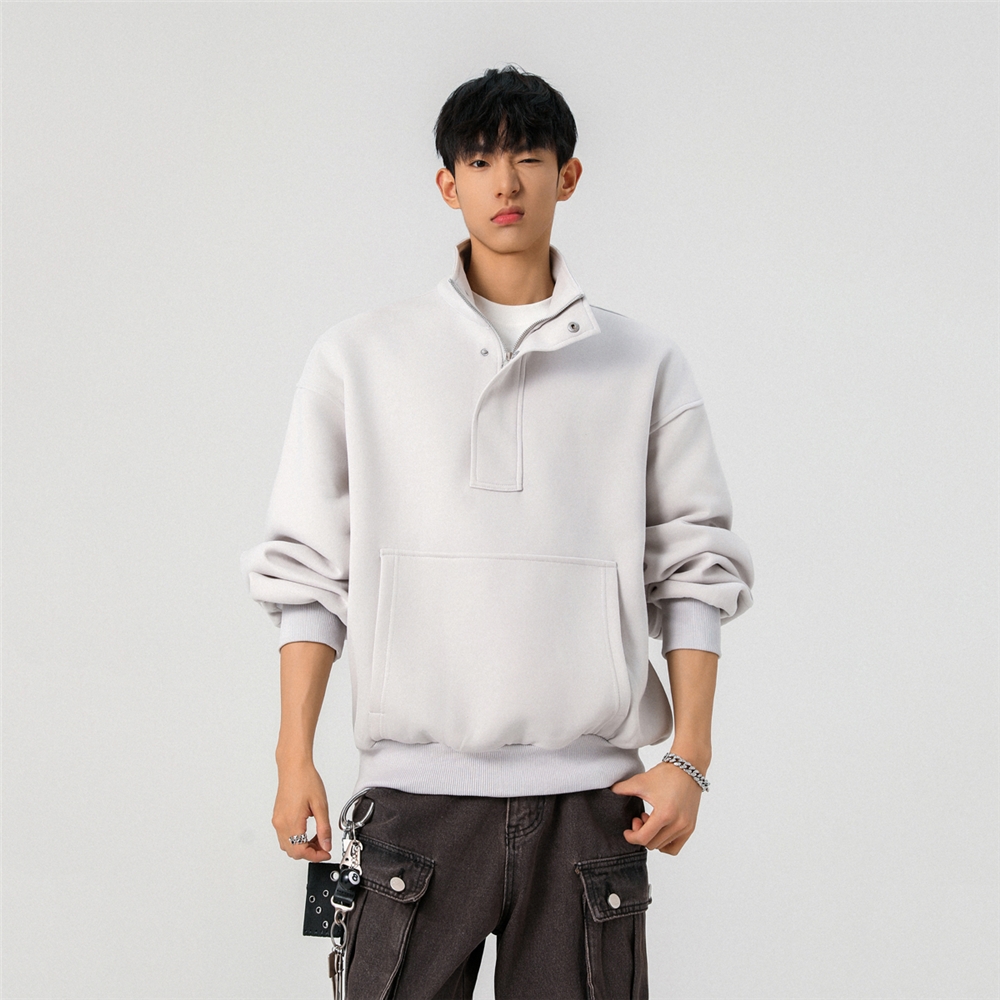 1303BWY9907P6098重磅韩版简约polo翻领半拉链卫衣