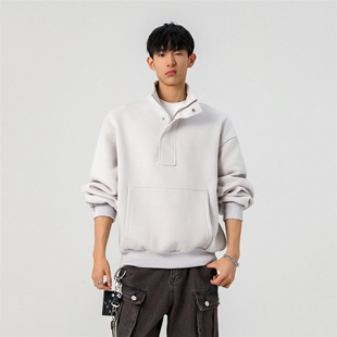 1303BWY9907P6098重磅韩版 简约polo翻领半拉链卫衣