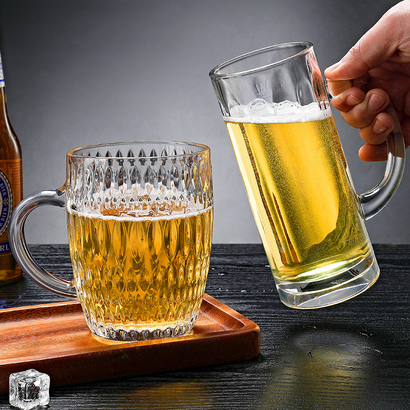 啤酒杯玻璃水杯酒吧扎啤杯家用玻璃杯透明大容量菠萝杯定制logo