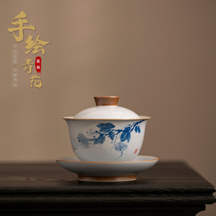 葫芦手绘三才盖碗敬茶杯家用功夫茶具单个泡茶碗陶瓷手抓壶泡茶器