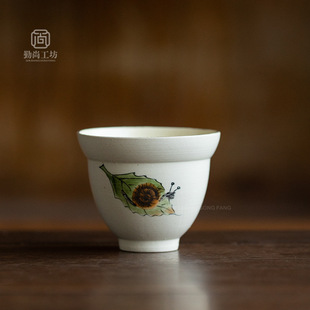 粉引手绘葫芦杯创意陶瓷主人闻香杯纯手工功夫茶具品茗小茶杯家用