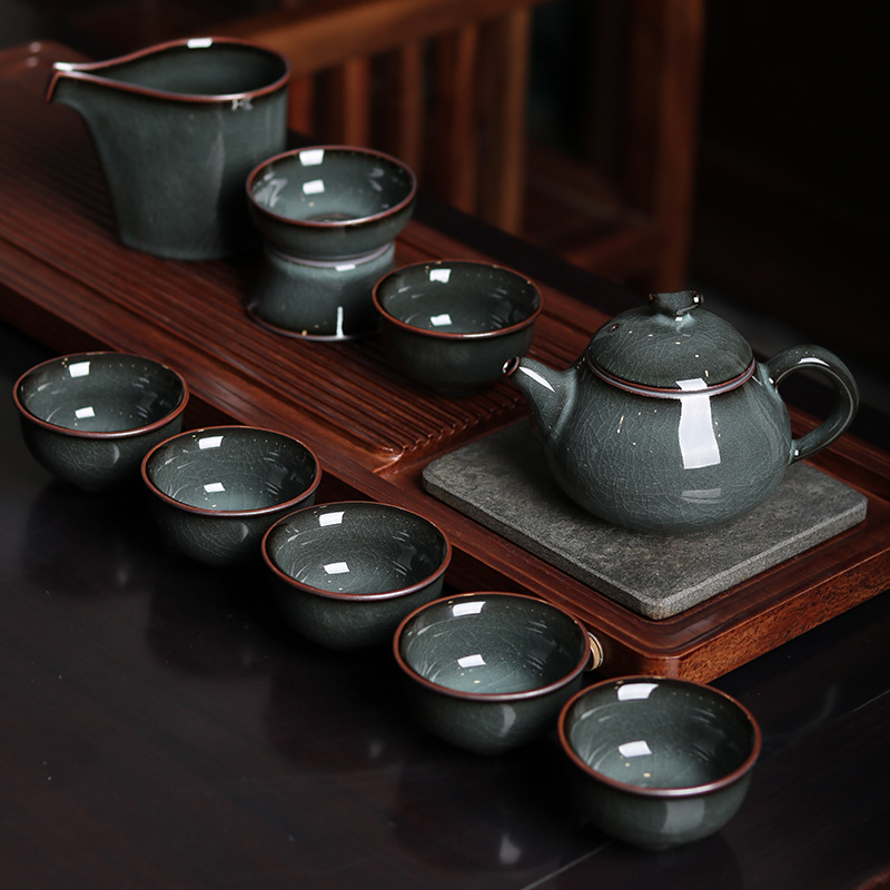 龙泉功夫茶具铁胎青瓷陶瓷茶壶盖碗茶杯复古礼盒办公茶室家用商务