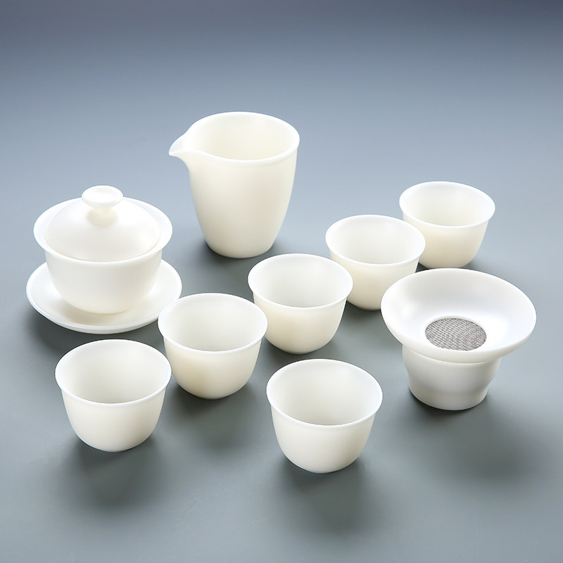 德化羊脂玉白瓷功夫茶具套组创意中国白不倒杯茶道套装茶具