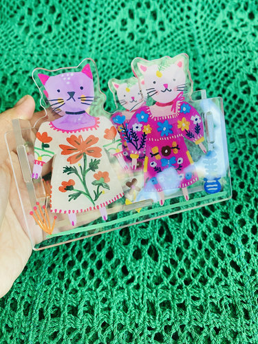 出口法国可爱插画卡片收纳盒笔筒（花花猫）